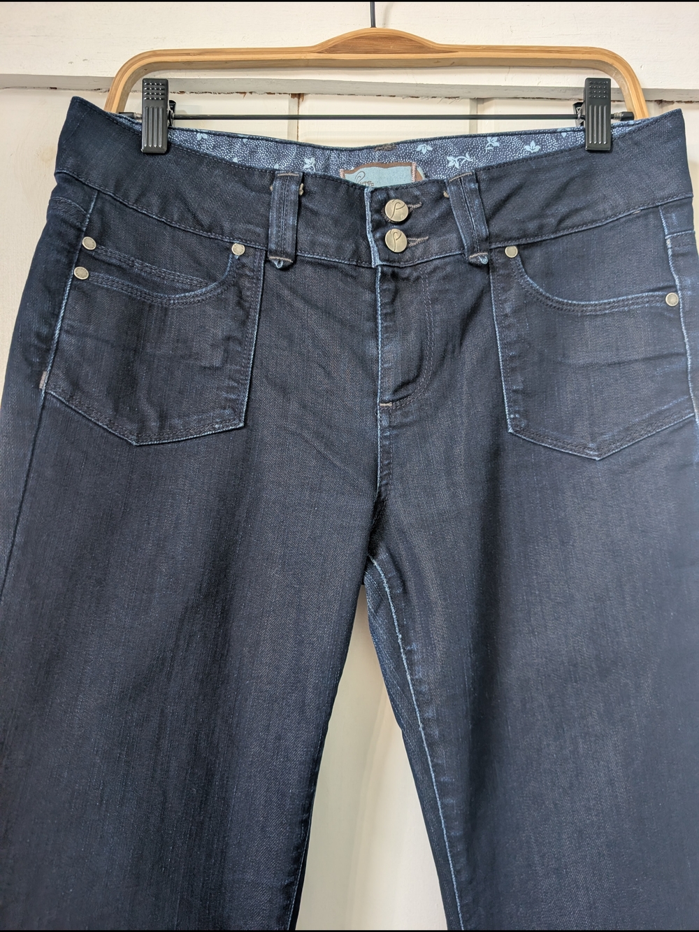 Paige Premium Denim Cheviot Hills Flare Jeans Size 28 Dark Wash Boho - Picture 4 of 16